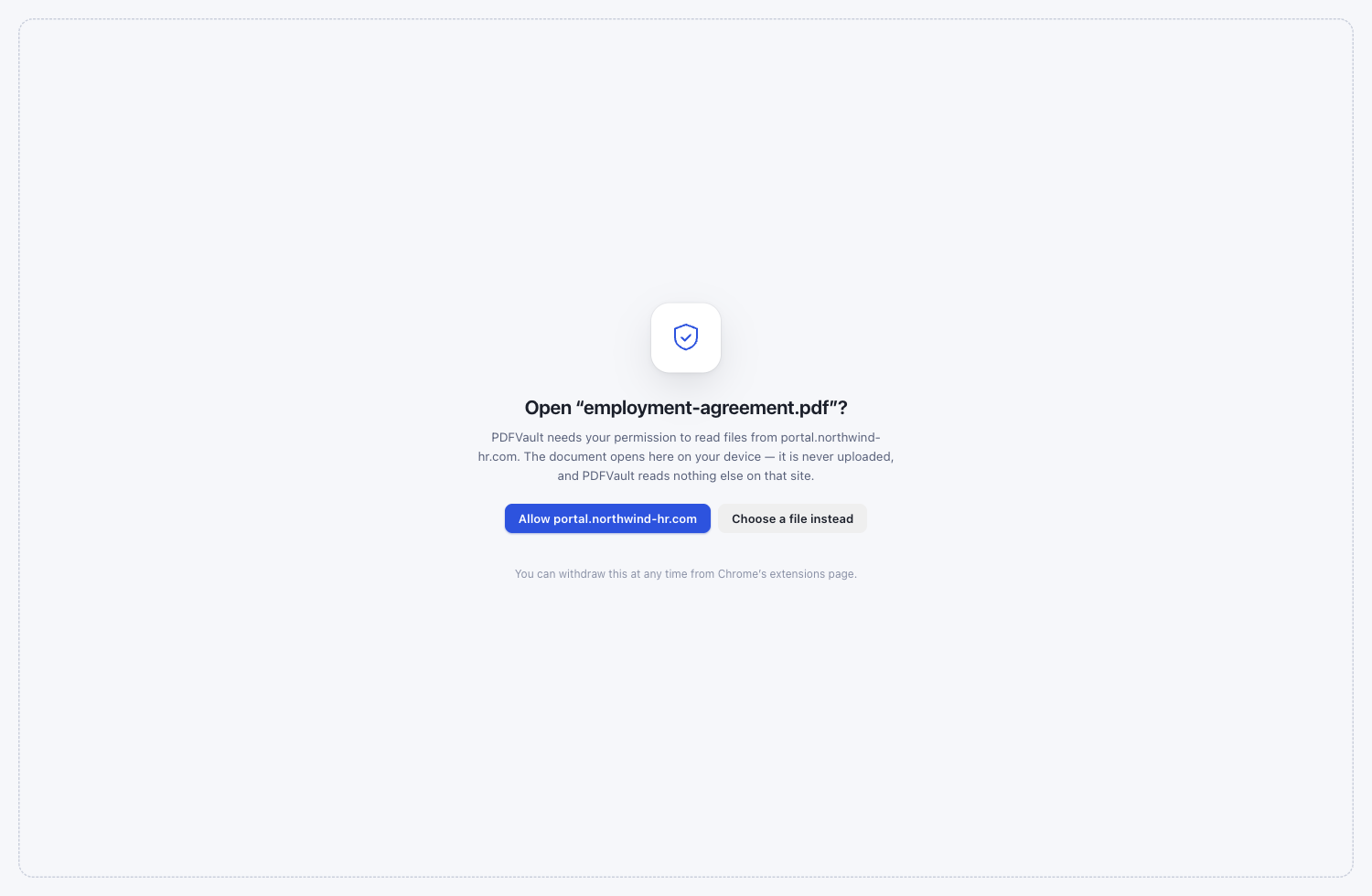 PDFVault asking for one-site access before opening a PDF that blocks direct access